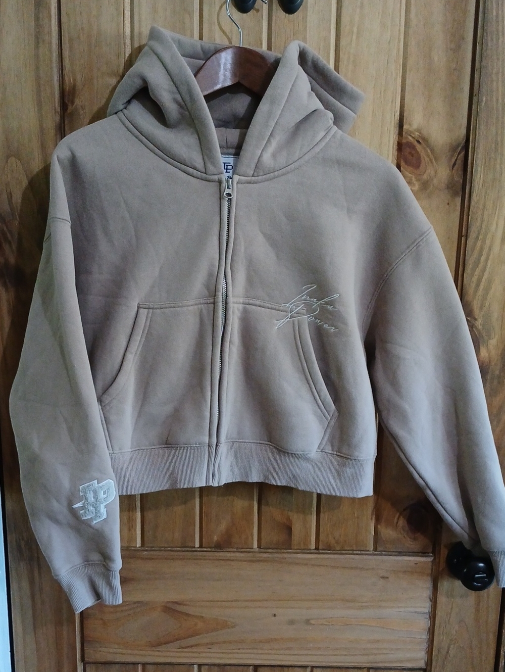 Inaka Power Taupe Cropped Zip Hoodie - Large